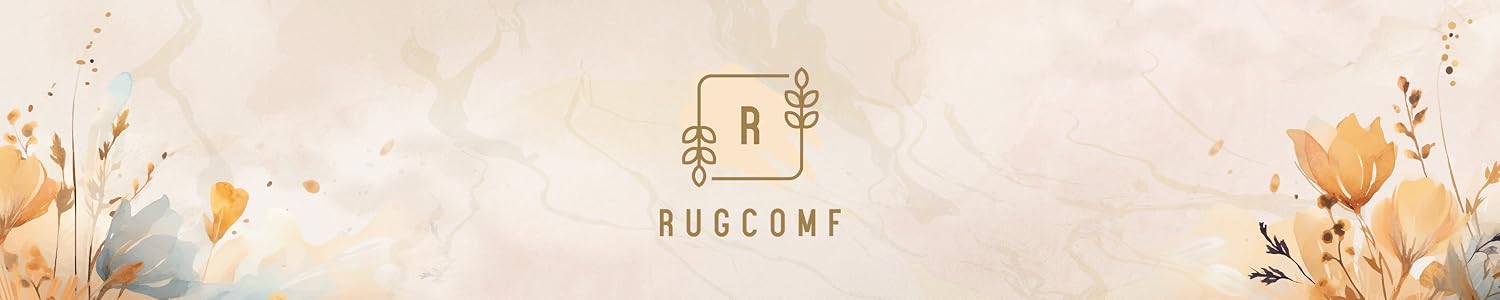 Rugcomf — watercolor flowers around the brand mark